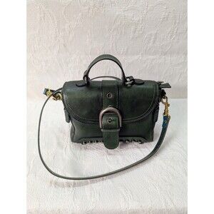 IVTG Green Studded Leather Satchel Purse Crossbody Vintage Silver Gold Handbag